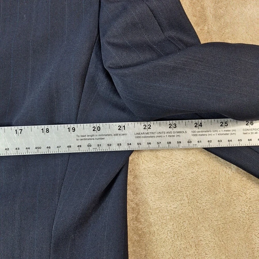 Hart Schaffner Marx Suit Mens 42 34x29 Blue Wool Stripe Ventless 2 Button USA